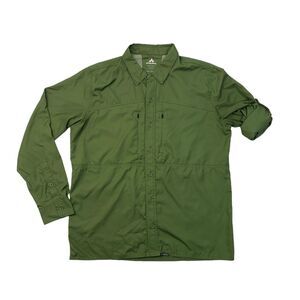 Pnuma Shirt Mens L Large Green Vented Button Up Tab Sleeve Lightweight Outdoor